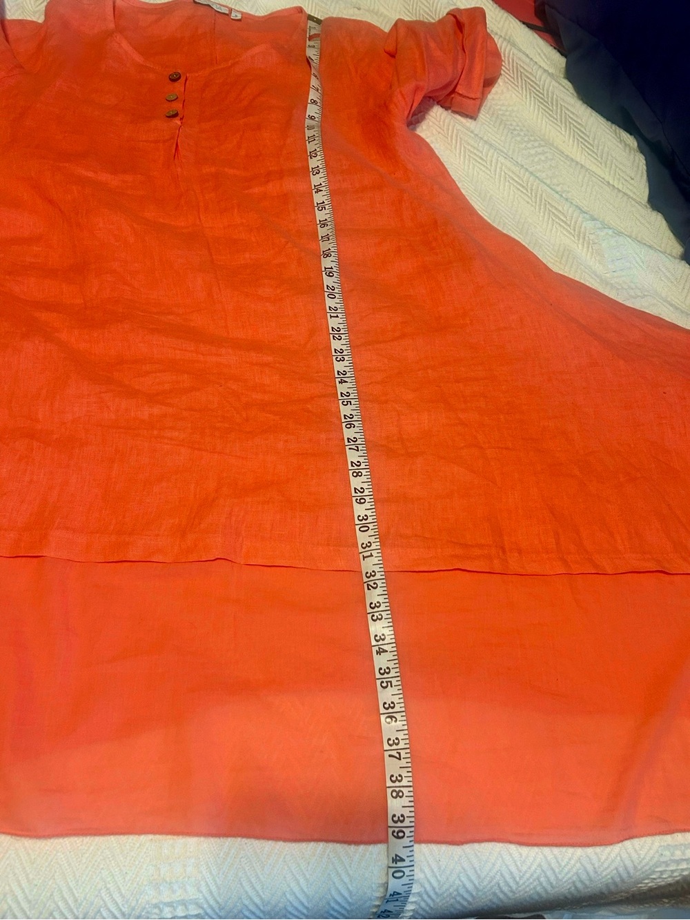 Soft Linen Button-Front Tunic Top / Dress - Coral - Picture 8 of 10